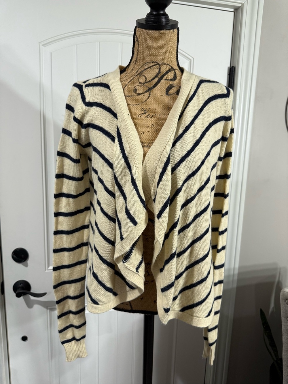 Hollister Cream and Navy Striped Open-Front Cardigan